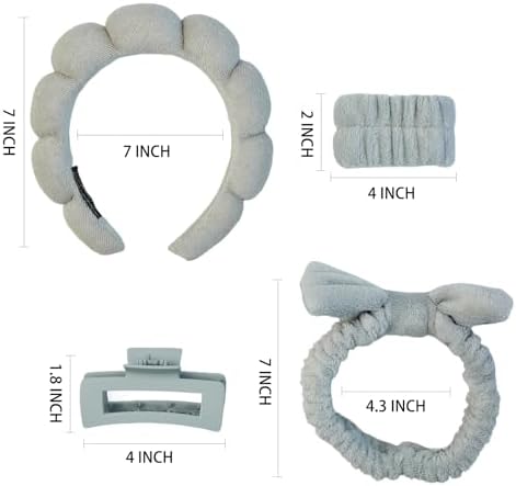 7 Pcs Spa Set, Facial Headband and Wristband Set, Skincare Accessories, College Style Girl Idea Gifts, Hair Accessories for Women and Girls（Grey） - Image 6