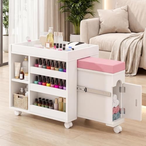 Pedicure Cart w/Extendable Padded Foot Rest (Pink, 33.4" L) by HolaiNail
