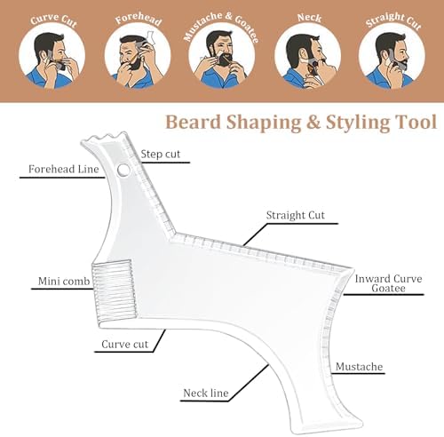 DUAIU 12Pcs Beard Shaper Tool Kit for Men Grooming, White Black Barber Pencil for Lineup Edging with Sharpener, Hairline Beard Guide Shaping Barber Comb Clipper Cleaning Brushes Hair Combs Set - Image 3