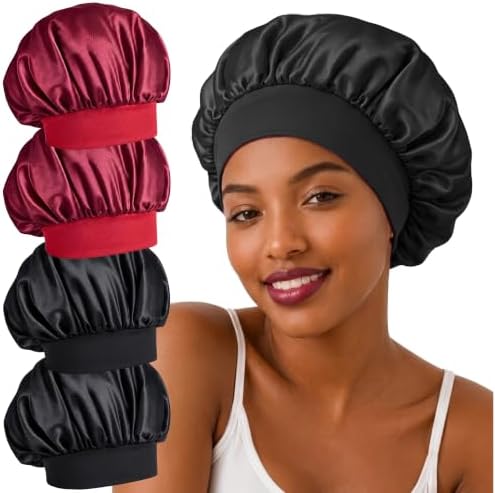 4Pcs Silk Satin Hair Bonnets for Sleeping Women Men Sleep Cap by Originbuty