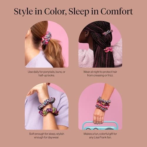 Lisa Frank x Kitsch Ruched Satin Scrunchies for Women- Rainbow Leopard 4pcs - Image 7