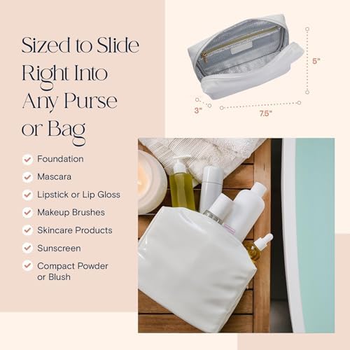 Stay Golden Luxury Insulated Makeup Bag for Women – Heat-Resistant Vegan Leather Cosmetic Case for Hot Car, Pool, Travel & Skincare, Waterproof | White, Silver Zipper, Small (7.5 x 5 x 3 in) - Image 2