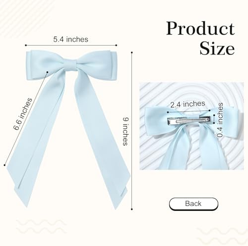 6PCS Blue Hair Bows, Large Ribbon Bow Hair Clips for Girls Women Cute Ponytail Holder Accessories for Toddlers Kids Teens - Image 4