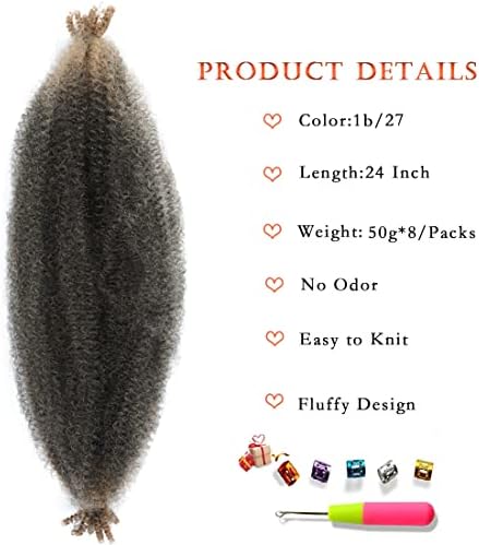 8 Packs 24 Inch Pre-Separated Springy Afro Twist Hair Suitable For Damaged Soft Locs Synthetic Marley Twist Braiding (1B/27, 24 Inch (Pack of 8)) - Image 2