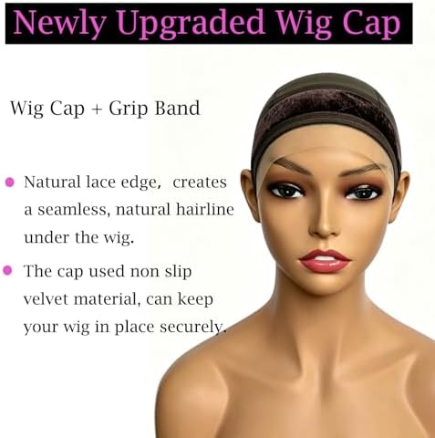 Lace Wig Grip Cap with Lace Edges for Glueless Wig, Reusable No Slip Wig Caps for Women with Velvet Grip Band, Adjustable Wig Cap for Natural Hairline to Keep Wigs in Place - Image 2