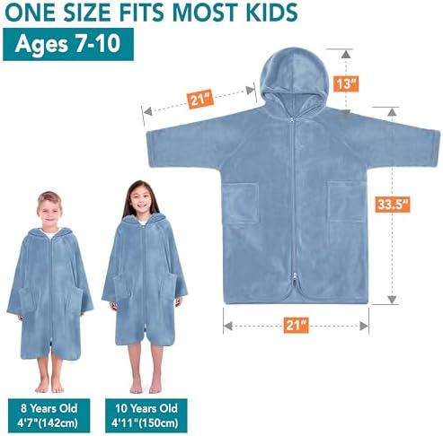 SUN CUBE Kids Hooded Towel Robe, Zip-Up Fleece Swim Cover Up, Ages 7-12 - Image 4