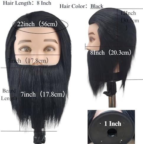 Barber Male Mannequin Head Human Hair with Beard - Image 2