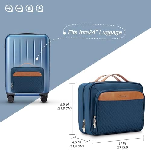 Travel Hanging Toiletry Bag for Women, with Jewelry Organizer Compartment, Medium Waterproof Hanging Makeup Accessories, Cosmetic Essentials, Toiletries Dopp Kit Set with Trolley Belt, Navy Blue - Image 7