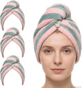 3 Pack Microfiber Hair Towel Wrap for Women, Fast Drying Hair Turban with Button, Anti-Frizz Large Hair Towel for All Hair Styles, Soft & Absorbent Hair Drying Towel by YHPDYL