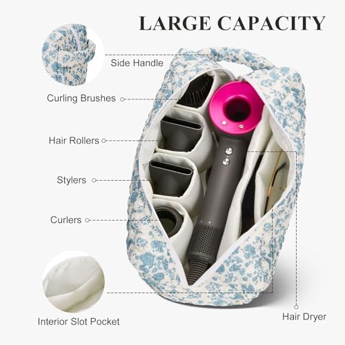HiTotes Hair Tools Travel Bag Compatible with Dyson Airwrap Cute Quilted Travel Case for Shark Flexstyle Multi Compartments Hair Tools Organizer - Image 3