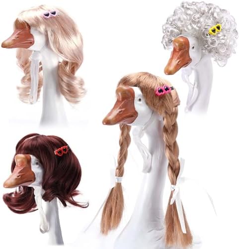 4 Pcs Porch Goose Wigs with Hair Clips, Lawn Porch Goose Outfits Costume by DECOHS