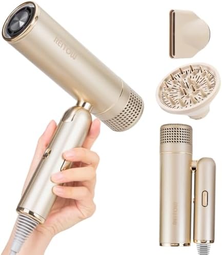 Travel Foldable Dual-Voltage Plasma High-Speed Hair Dryer in Gold by REITOW