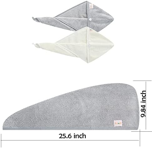 M-bestl 2 Pack Hair Towel Wrap,Absobent Hair Drying Towel with Buttons, Microfiber Hair Towel Wrap to Dry Hair Quickly (Beige&Gray) - Image 6