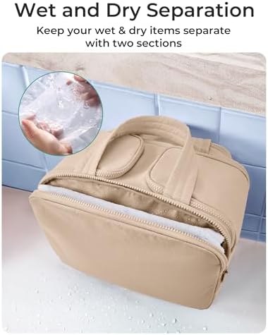 BAGSMART Travel Toiletry Bag, Puffy Toiletry Bag for Women, Wide-open toiletry bags for traveling, Large Travel Cosmetic Makeup Bag Organizer for Accessories,Toiletrie (Khaki) - Image 5