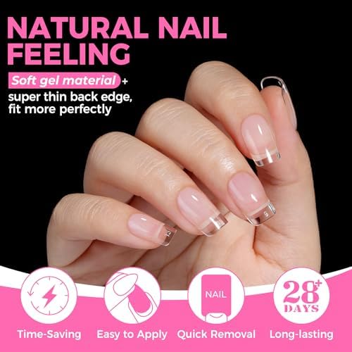 UNA GELLA Short Square Gel Nail Tips Squoval 216pcs Pre-Etched Full Cover - Image 4