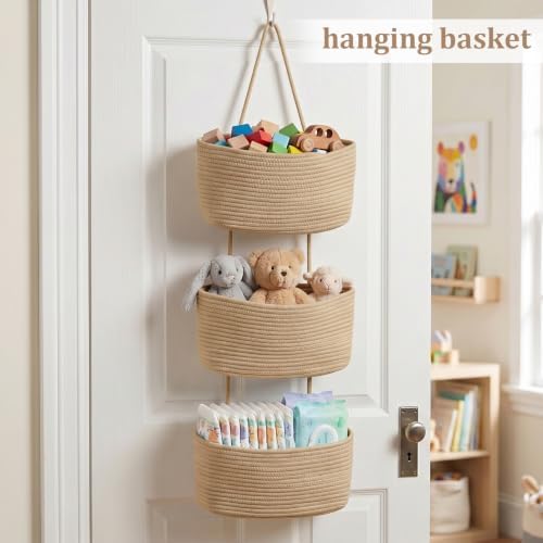 TeoKJ Over the Door Hanging Storage Basket Woven 3 Tier Wall Organizer Jute - Image 4