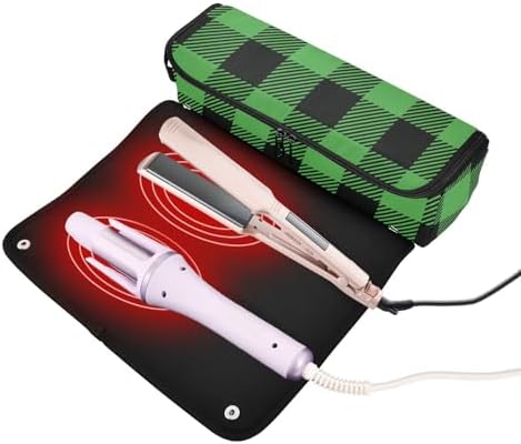 Buffalo Plaid Hair Tools Travel Bag Portable Carrying Case Travel Pouch Organizer with Heat Resistant Mat for Hair Dryer Flat Irons Curling Iron - Image 2