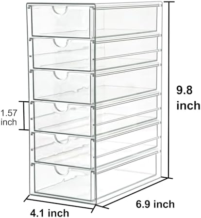 Clear Drawer Organizer, Transparent Plastic Storage Drawers, Hair Accessaries Organizer Case Display Stand, Acrylic Organizers for Organizing Eyeglass, Hair Ties, Accessories (Large - 6-Drawer) - Image 3