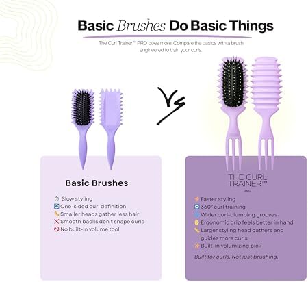 Curl Trainer Pro Curl Defining Brush for Curly & Wavy Hair, Curly Hair Brush 3 in 1 Styling for Detangling Shaping Wet & Dry Hairs with Built-In-Volume Pick Handle - Purple - Image 4