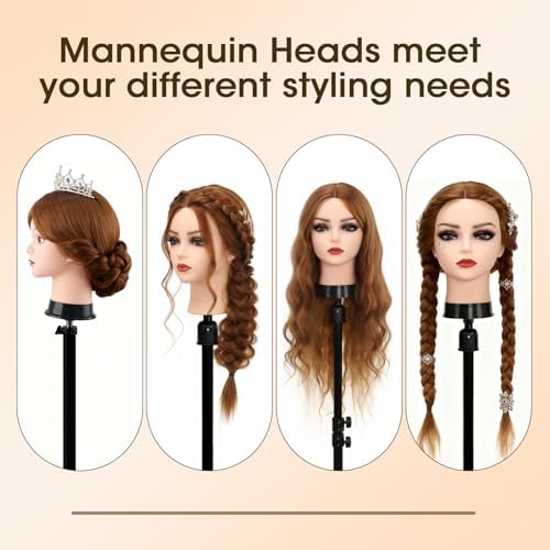 Mannequin Head with 80% Human Hair, TopDirect 24" Brown Makeup Real Hair - Image 4