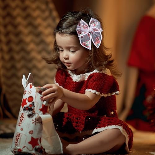 Girls Christmas Fable Bow Hair Clips 2pc 4" Red Mesh Ribbon Santa Claus Alligator Pins Shaker Bow Cheer Barrettes for Teen Toddler Kids Women Xmas Holiday Outfits Decor Accessory Gift - Image 5