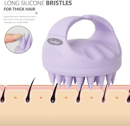 Sndyi Scalp Massager Shampoo Brush, Scalp Scrubber with Soft Silicone Bristles, Scalp Exfoliator for Dandruff Removal, Scalp Massager for Hair Growth, Wet Dry Hair Brush for Scalp Care, Taro Purple - Image 4