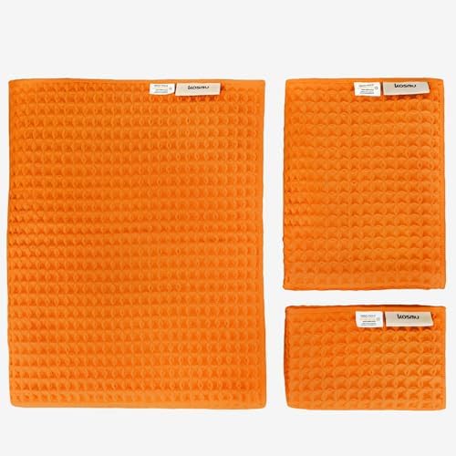 Luxury Organic Japanese Cotton Waffle Bath Towel | Thick, Absorbent, Quick Dry Bathroom Towels for Shower, Sauna, Onsen| Hotel & Spa Quality, Gift-Ready (Coral Orange, Bath Towel Set (3-Piece)) by KOSMU