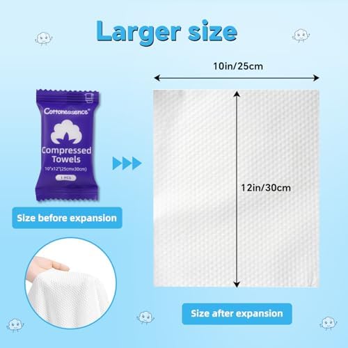 Cottonessence Premium Compressed Towels (100-Pack) - 10" x 12" Individually Wrapped Coin Tissues, Portable Towels for Travel, Hiking, Gym, Spa, Beauty Salon, Makeup, Baby Care, Outdoor Use - Image 3