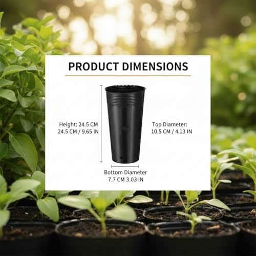 100 Pack Tall Tree Pot 9.8'' x 4.7'', Black Plastic Deep Nursery Pots, Soft Deep Seedling Pots for Seed Starting, Plant Starter Cups with Drainage Holes for Flowers, Cuttings Transplanting - Image 2