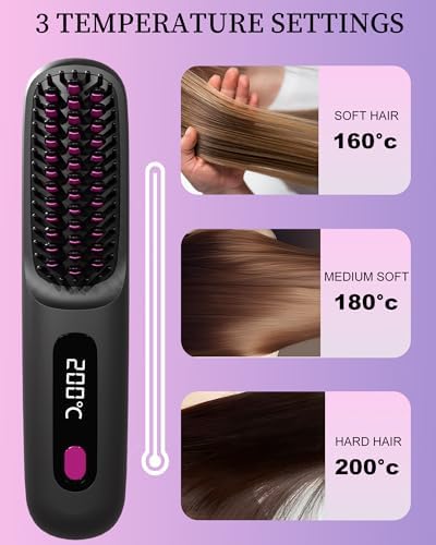 Go Brush Pro for Short Hair, Cordless Hair Straightener Brush (Pink) - Image 3