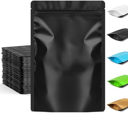 FUNFERY Stand Up Mylar Resealable Bags for Food Storage-Black 3.5x5.1 inch by FUNFERY