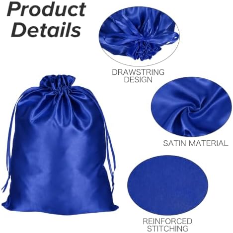 6Pcs Wig Bags with Satin Drawstring, Pink Silk Hair Storage Bags for Multiple Wigs, Bundles, Extensions (Blue) - Image 5