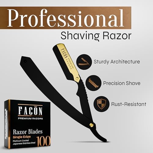 Facón Straight Razors for Men - Professional Barber Straight Edge Razor Kit with 100 Blades, Classic Stainless Steel Barbero Shaver for a Smooth & Precise Shave, Premium Barber Razor for Men's Shaving - Image 2
