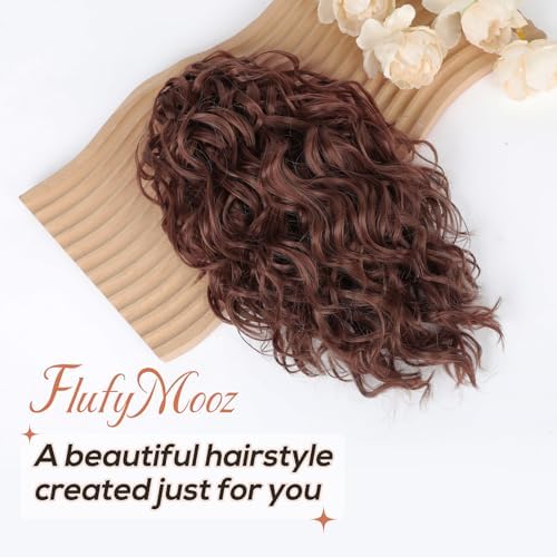 Flufymooz Ponytail Extension, 12" Short Claw Ponytail Extension Wavy Curly Jaw Clip in Pony tails Hair Extension Natural Synthetic Hairpiece for Women(Deep copper) - Image 2