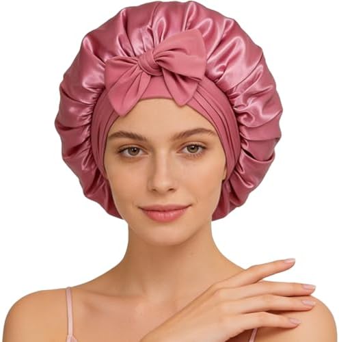 Silk Bonnet for Women, Satin Bonnet for Sleeping, Large Sleep Cap with Elastic Tie Band for Curly Hair by Unknown