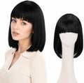Short Black Bob Wig with Bangs for Women by PARTYTELLER
