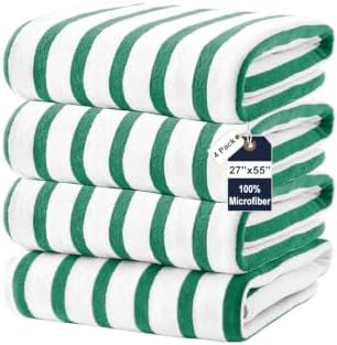 JML Microfiber Beach Towels, 4 Pack, 27" x 55", Cabana Stripe Green by JML