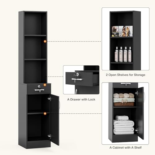 Wall Mount Salon Stations for Hair Stylist, Hair Salon Storage Cabinet, Beauty Barber Station with Lockable Drawer, Shelves, Storage Cabinet, Black - Image 5
