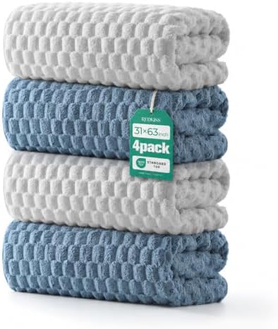 REDKISS Blue Gray Microfiber Bath Towel Large, 31”x 61” 4 Pack by REDKISSOnline