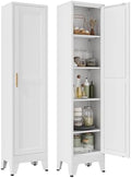 YAUWOH Narrow Metal Storage Cabinet, Tall Freestanding Cabinet with 4 Adjustable Shelves & Barn Doors, Pantry Organizer for Bathroom Kitchen Home Office Dining Room（1PC,White） by YAUWOHFactoryOutletsColorfulMetalFurniture