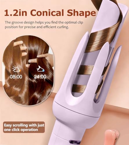 Auto Hair Curler, Automatic Curling Iron Wand with 4 Temperatures & 3 Timers & LCD Display (Purple) - Image 2