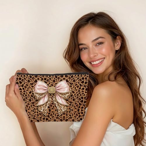Leopard Coquette Bow Makeup Bag Gifts for Women Mom Sister Girls - Image 2