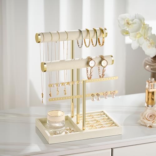 Jewelry Organizer Stand for Necklaces, Bracelets, Earrings, Rings, Beige - Image 5