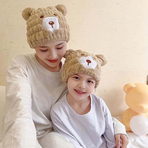 Microfiber Hair Towel Wrap for Kids, Brown Bear Toddler Quick Dry Cap - Image 7