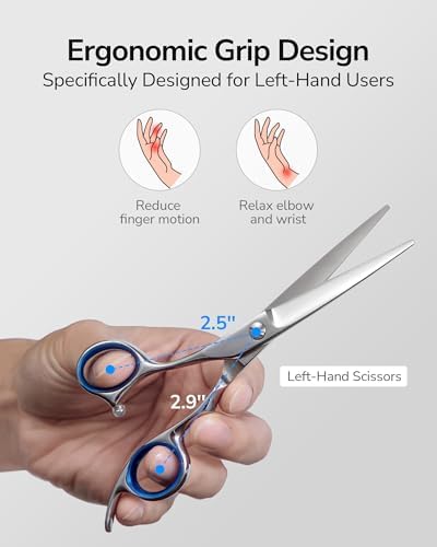 Hair Cutting Scissors, ULG Professional Hair Scissors 6.5” Left-Handed Razor Edge Barber Shears for Salon and Home Hair Cutting Made of Japanese Stainless Steel, Hand Sharpened Blue - Image 4