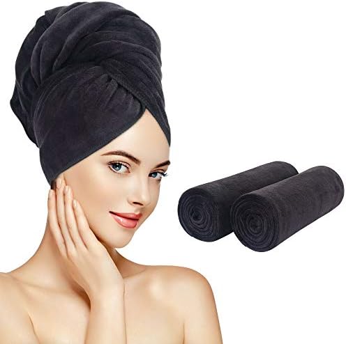 SUNLAND Microfiber Hair Towel 40 X 20 inch 2Pack Black by SUNLAND