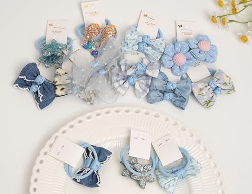 10 pairs Hair Ties With Bows 1.2 Inch Small, Ponytail Holders Pigtails Elastic Bands Hair Accessories For [Toddler] Kids [Baby] [Girl]s (Set-D) - Image 3
