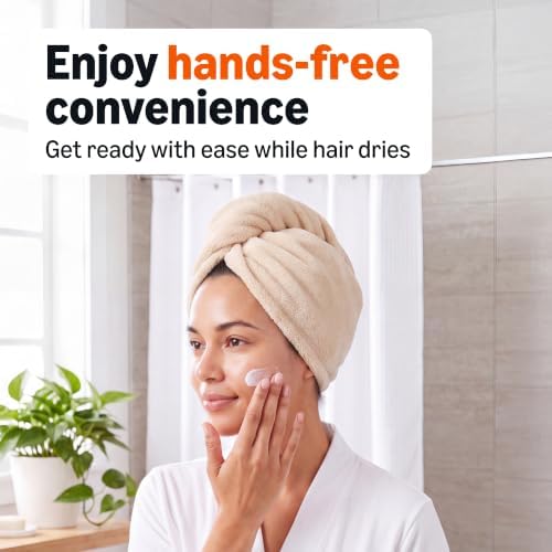 Amazon Basics Quick Dry Microfiber Hair Towel Wrap, Hair Drying Towel, White/Beige/Grey, 3-Pack - Image 3