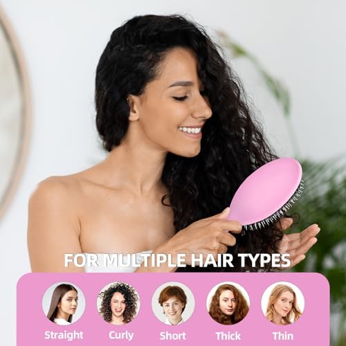 Boar Bristles Hair Brush for Women and Men, Detangling Hair Brush for Smoothing Massage Add Shine, Nylon&Boar Bristles Detangler brush for Hair Healthy (1 Pcs-Pink&White) - Image 6