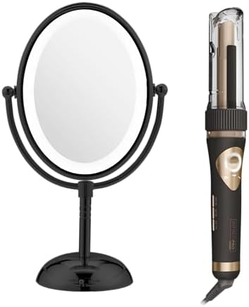 Conair Limited Edition Bundle | INFINITIPRO BY CONAIR Curl Secret Automatic Curling Iron in 3/4-inch Barrel - and - Conair Lighted Makeup Mirror | Black | Amazon Exclusive by conair